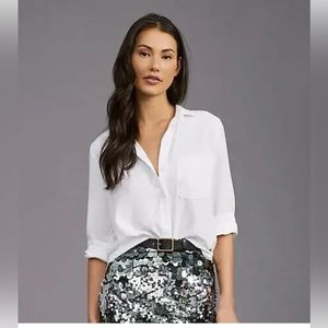Anthropologie Cloth & Stone Buttondown Shirt White Front Pocket Size M